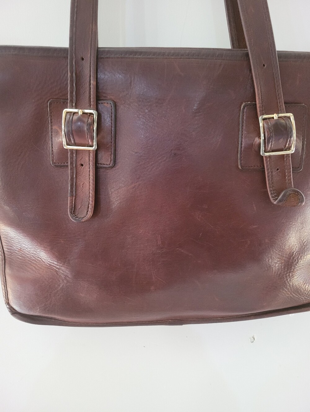 Micheal Green Classic Brown Leather Tote Shoulder Bag Worn In